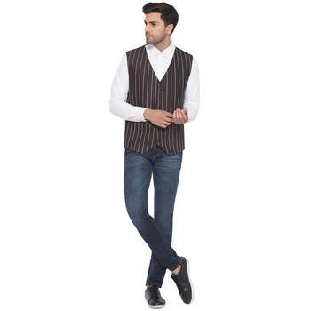 cotton poly striped waist coat for men (black) 5