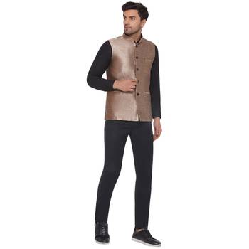 Veera paridhaan silk solid nehru jacket for men (golden) 5