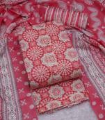 Peach p.c. cotton unstitched suit with p.c. cotton dupatta (unstitched 3 piece dress material)