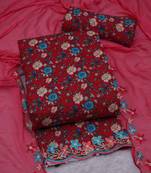 Red lizibizi unstitched suit with chiffon with embroidery dupatta (unstitched 3 piece dress material)