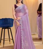 Purple Silk Woven  Saree With Unstitched Blouse