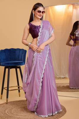 Purple Silk Woven  Saree With Unstitched Blouse 5
