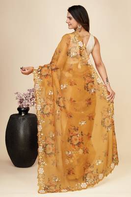 Yellow Organza Saree With Unstitched Blouse 4