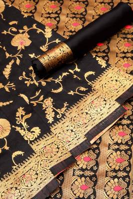 Black Art Silk Woven saree With Unstitched Blouse 3