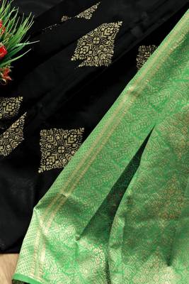 Black Silk Zari Work Embroidered Saree 4