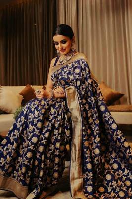 Blue Art Silk Woven Saree with Unstitched Blouse Piece 1