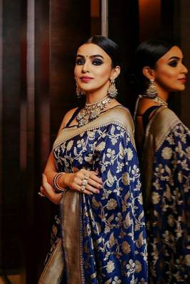 Blue Art Silk Woven Saree with Unstitched Blouse Piece 3