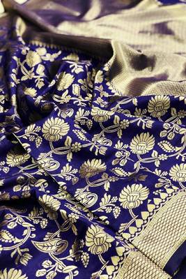 Blue Art Silk Woven Saree with Unstitched Blouse Piece 6