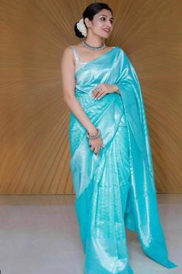 Sky Blue Art Silk Saree With Unstitched Blouse 1