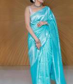 Sky Blue Art Silk Saree With Unstitched Blouse