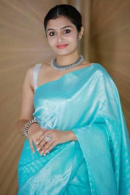 Sky Blue Art Silk Saree With Unstitched Blouse 3