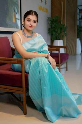 Sky Blue Art Silk Saree With Unstitched Blouse 4