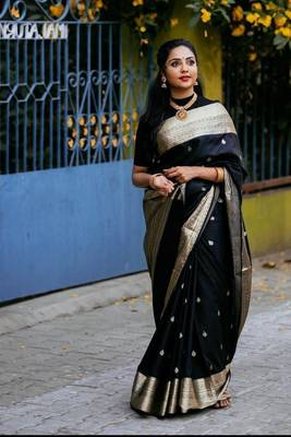 Black Art Silk Sarees Woven  Saree With Unstitched Blouse 1