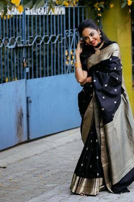 Black Art Silk Sarees Woven  Saree With Unstitched Blouse 3