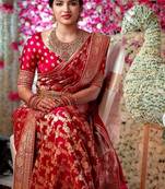 Red Silk Blend Zari Work Woven with Unstitched Blouse