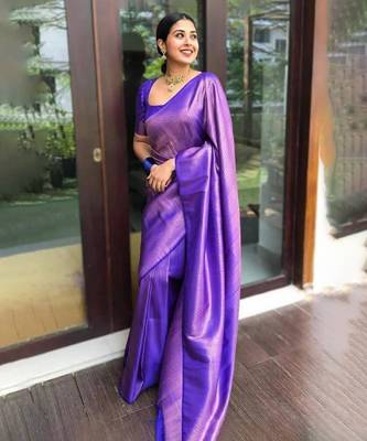 Purple Art Silk Golden Zari Work Saree with Blouse 1