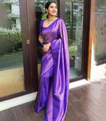 Purple Art Silk Golden Zari Work Saree with Blouse
