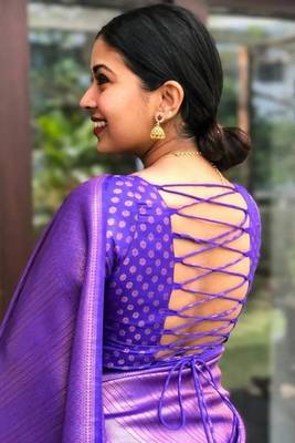 Purple Art Silk Golden Zari Work Saree with Blouse 3