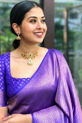 Purple Art Silk Golden Zari Work Saree with Blouse 4
