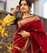 Maroon Cotton Silk Woven Saree with Unstitched Blouse