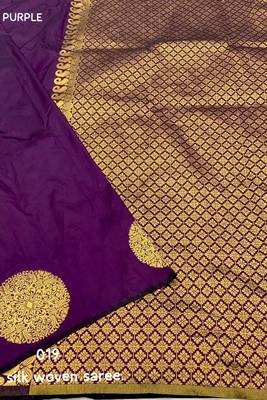 Brinjal Purple art Silk Blend Golden Zari Work Saree with Blouse 4