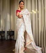 Off White Art Silk Sarees Woven  Saree With Unstitched Blouse