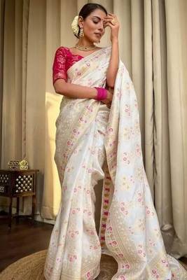 Off White Art Silk Sarees Woven  Saree With Unstitched Blouse 2