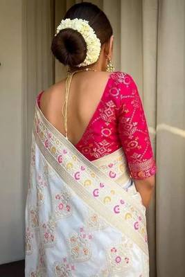 Off White Art Silk Sarees Woven  Saree With Unstitched Blouse 4