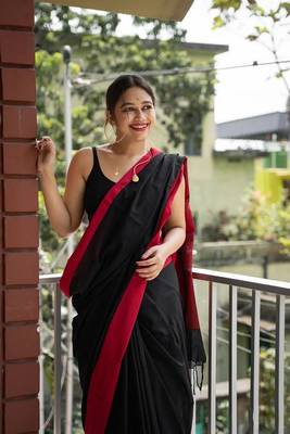 Black Art Silk Woven Saree With Unstitched Blouse 3