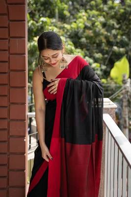Black Art Silk Woven Saree With Unstitched Blouse 4