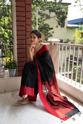 Black Art Silk Woven Saree With Unstitched Blouse 6