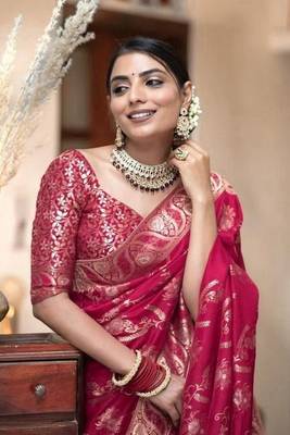 Pink Art Silk Woven Saree with Unstitched Blouse 2