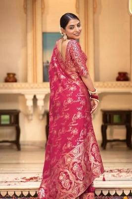 Pink Art Silk Woven Saree with Unstitched Blouse 3