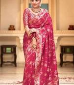 Pink Art Silk Woven Saree with Unstitched Blouse
