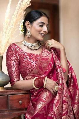Pink Art Silk Woven Saree with Unstitched Blouse 4