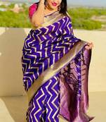 Purple Art Silk Woven Saree with Zig-Zag Lines & Unstitched Blouse