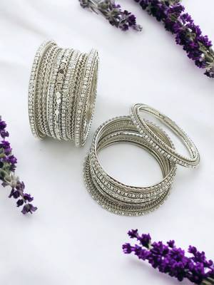 Silver oxidized pearl 14pc chuda bangle set 1