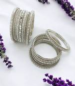 Silver oxidized pearl 14pc chuda bangle set