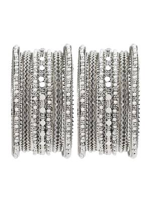 Silver oxidized pearl 14pc chuda bangle set 2