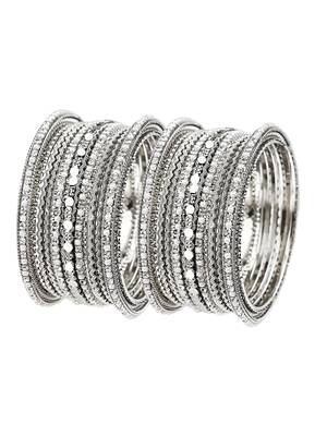 Silver oxidized pearl 14pc chuda bangle set 3