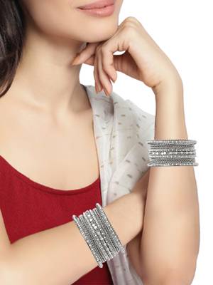 Silver oxidized pearl 14pc chuda bangle set 4