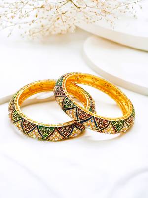 Gold plated meenakari cz stone 2pc bangle kada 1