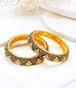 Gold plated meenakari cz stone 2pc bangle kada