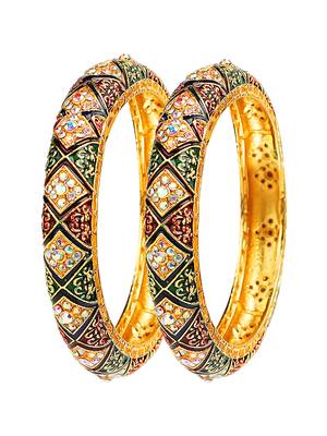 Gold plated meenakari cz stone 2pc bangle kada 2
