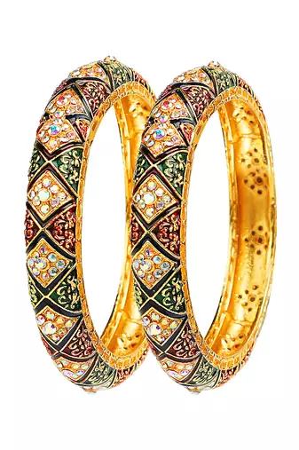 Gold plated meenakari cz stone 2pc bangle kada