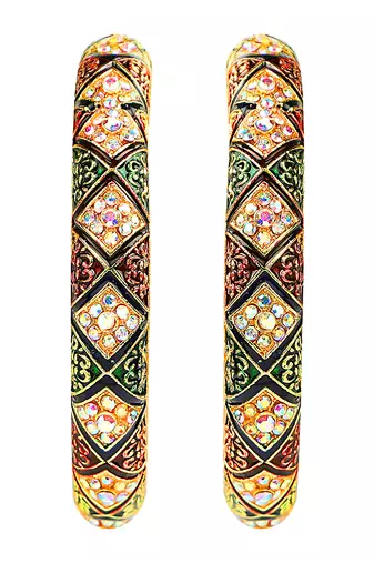 Gold plated meenakari cz stone 2pc bangle kada