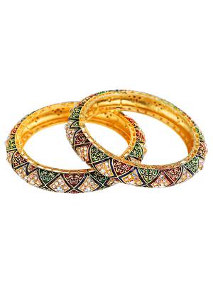 Gold plated meenakari cz stone 2pc bangle kada 4