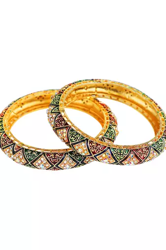 Gold plated meenakari cz stone 2pc bangle kada