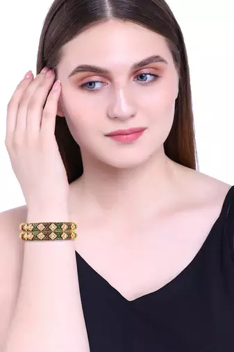 Gold plated meenakari cz stone 2pc bangle kada