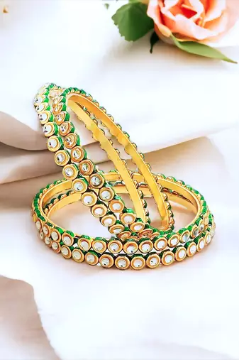 Gold plated kundan 4pc bangle